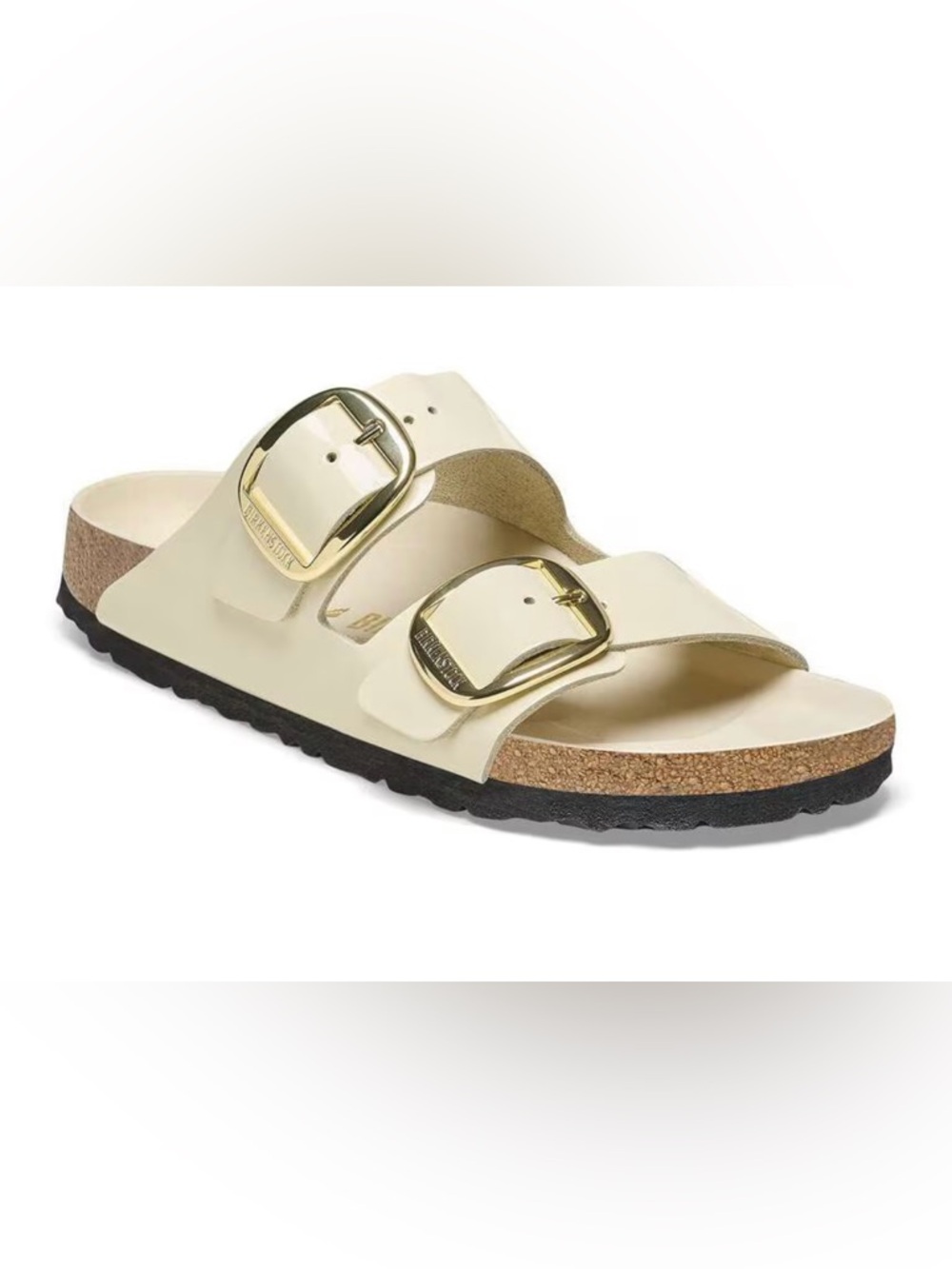 Birkenstock Cream Arizona Two-Strap Sandal with Gold Buckles